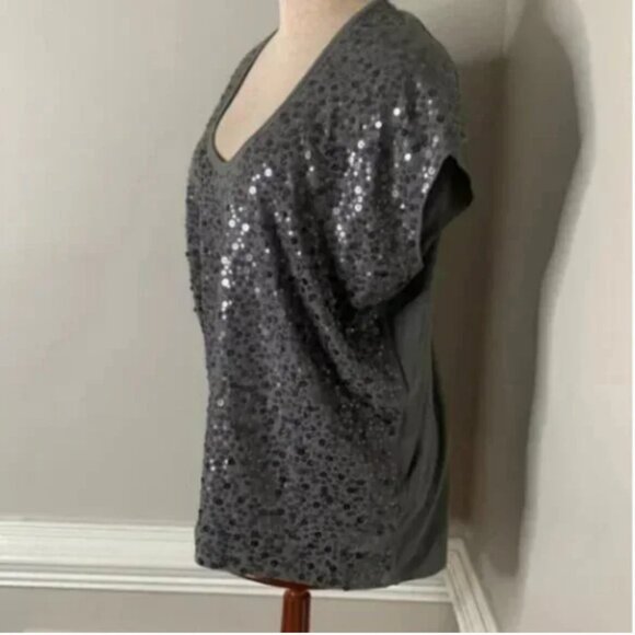 Garnet Hill Cap Sleeve Sequined Gray Cocktail Party Top Size Medium - Picture 5 of 7